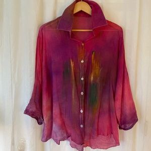 VINTAGE TIE DYE SILK BUTTON UP RED/PURPLE